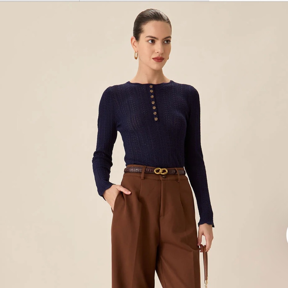 RIHOAS Navy Blue Crew Neck Sweater